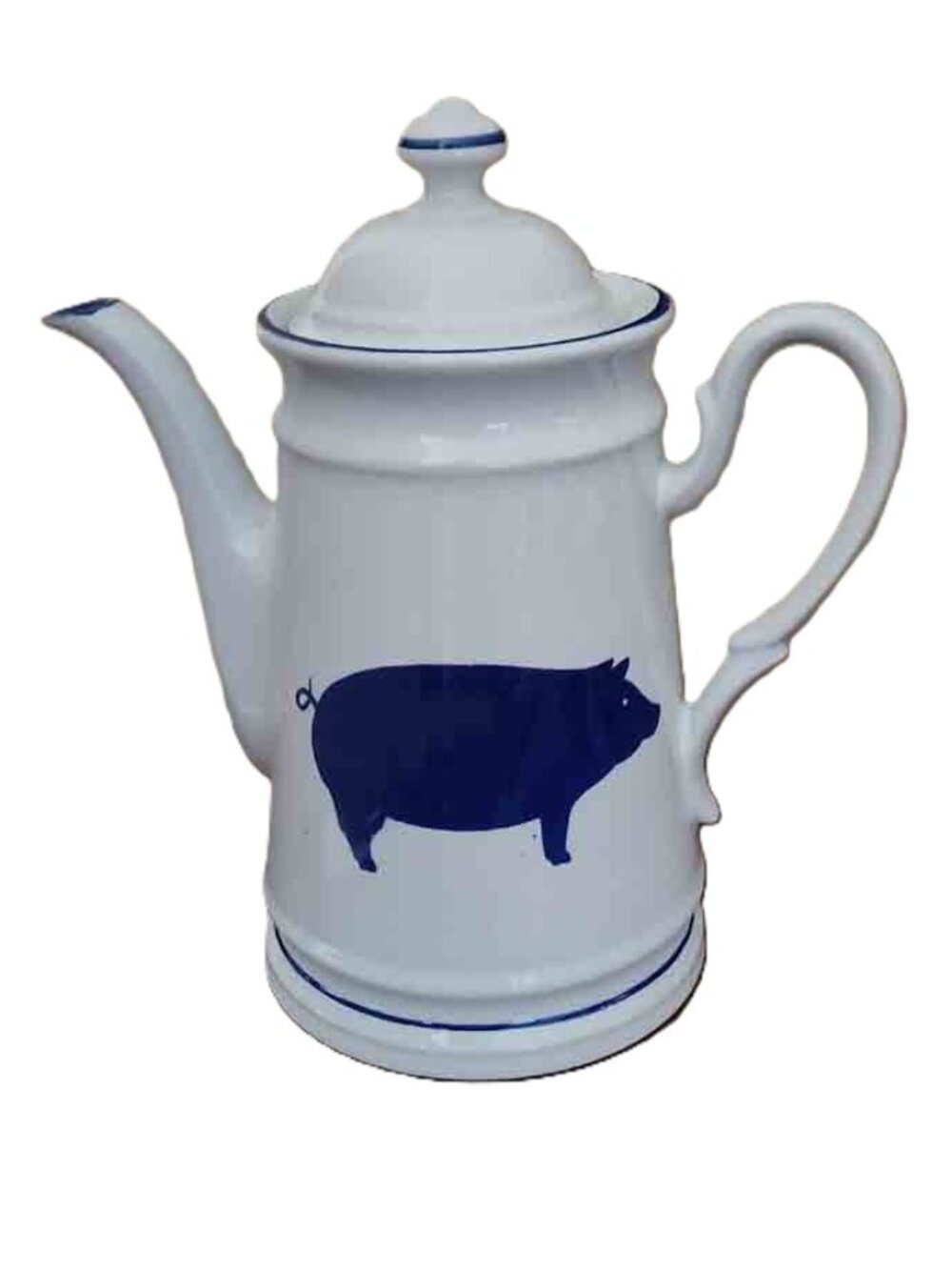 Vintage International House Country Blue Ceramic Teapot Pig Image Blue White